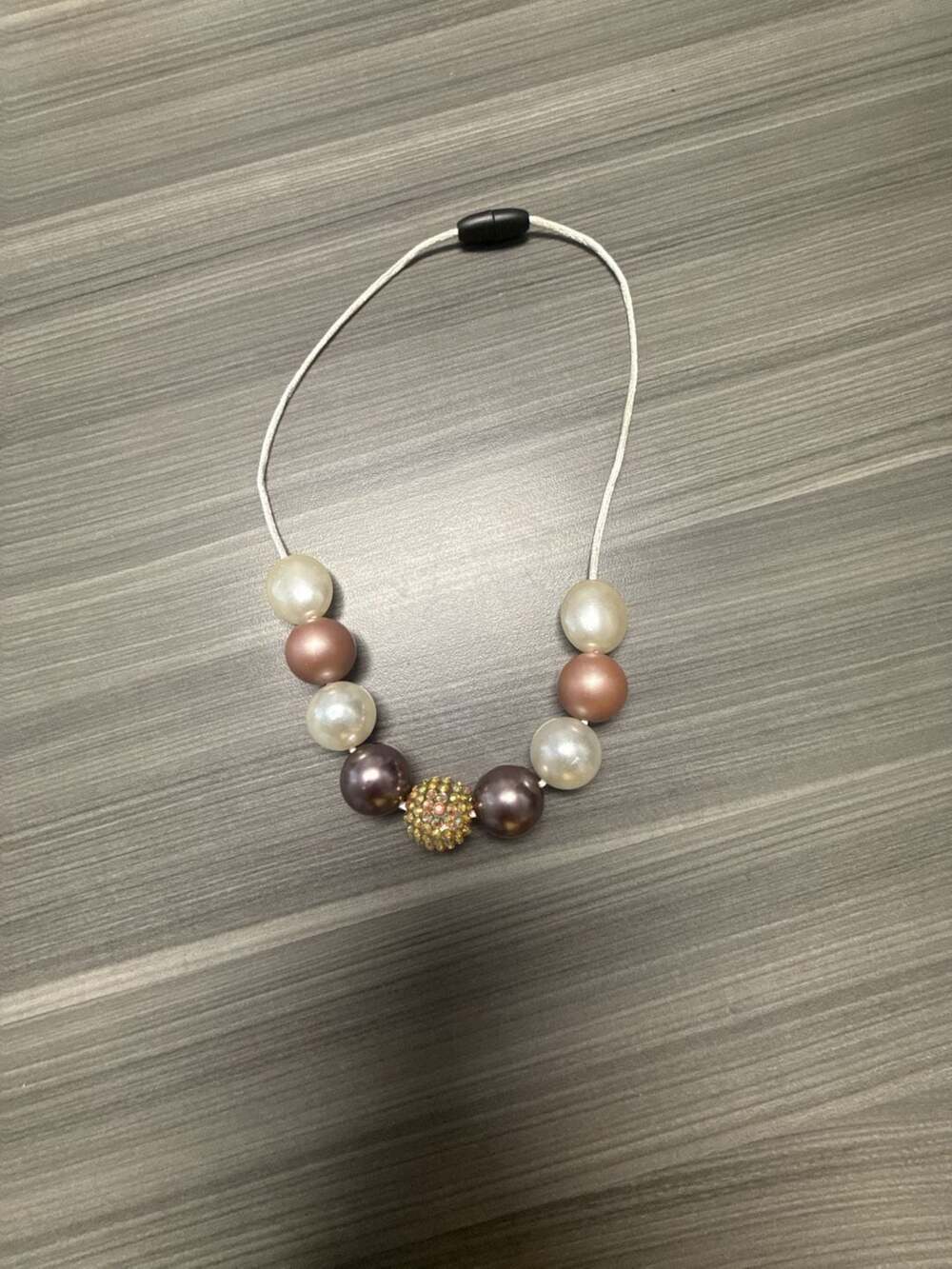 Pearled Iced Mocha Latte Bubblegum Bead Necklace with with rhinestone accent bea